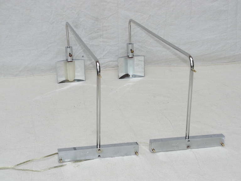 Pair Of Chrome Cedric Hartman Swivel-arm Reading Floor Lamps In Excellent Condition In Kensington, MD