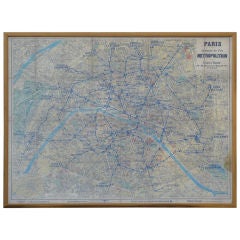 Rare Large Framed 1930 Paris Metro Map