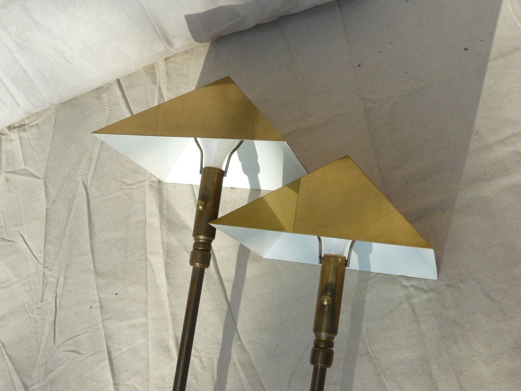 Pair of 70s Chapman Brass Pyramid Shade Adjustable Floor Lamps 3