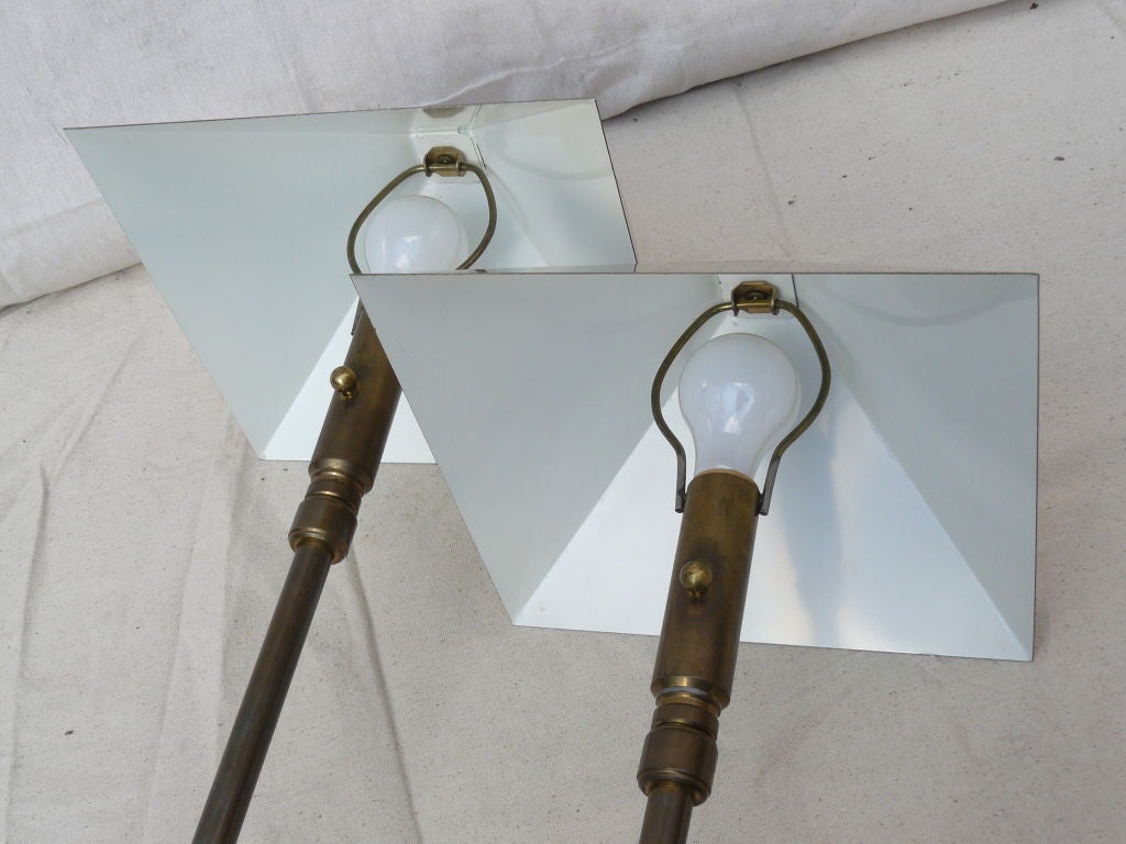 Pair of 70s Chapman Brass Pyramid Shade Adjustable Floor Lamps 4