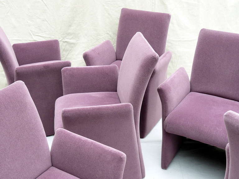 Modern Set of Six 1980s Contract Mohair Dining Armchairs