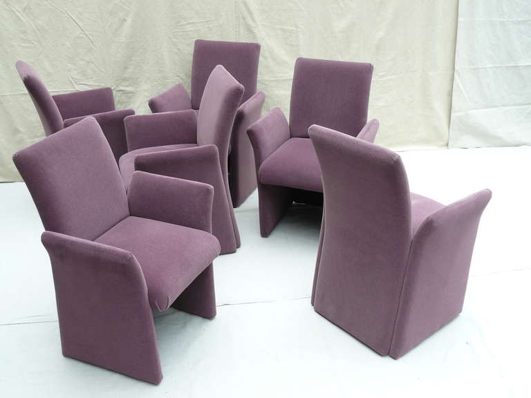 American Set of Six 1980s Contract Mohair Dining Armchairs