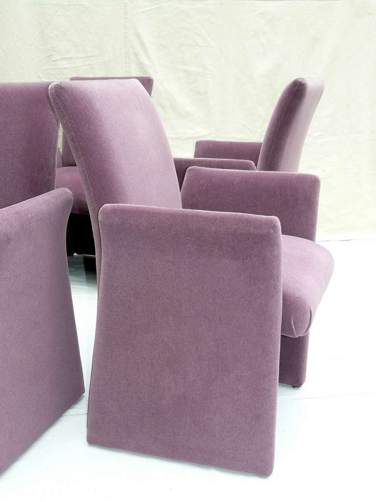 20th Century Set of Six 1980s Contract Mohair Dining Armchairs