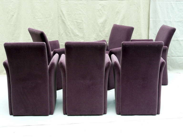 Set of Six 1980s Contract Mohair Dining Armchairs 1