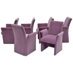 Set of Six 1980s Contract Mohair Dining Armchairs