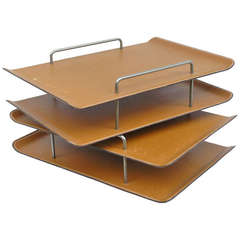 Pair of Knoll Stitched Leather Letter Trays by Raul de Armas & Carolyn Lu