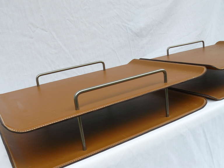 American Pair of Knoll Stitched Leather Letter Trays by Raul de Armas & Carolyn Lu