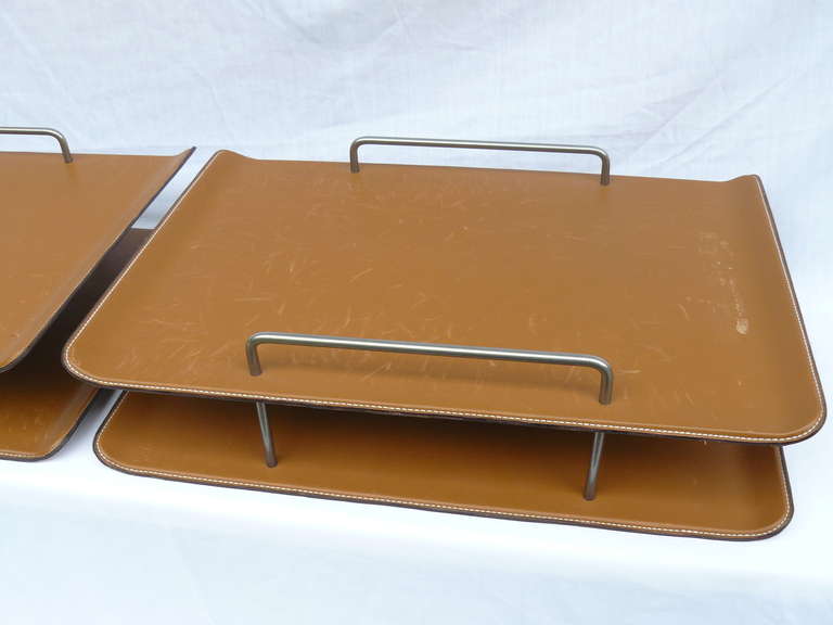 20th Century Pair of Knoll Stitched Leather Letter Trays by Raul de Armas & Carolyn Lu