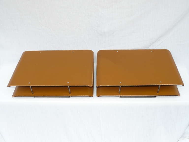Pair of Knoll Stitched Leather Letter Trays by Raul de Armas & Carolyn Lu 2