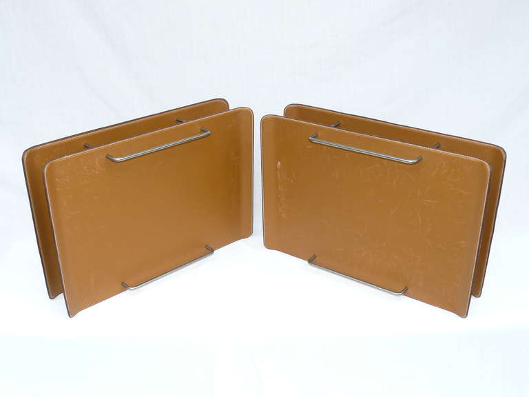Pair of Knoll Stitched Leather Letter Trays by Raul de Armas & Carolyn Lu 1