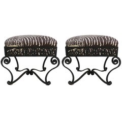 Pair of 1930s French Edgar Brandt Style Wrought Iron stools