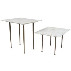 Pair Of 50s Italian Marble Top Tables With Brass Legs