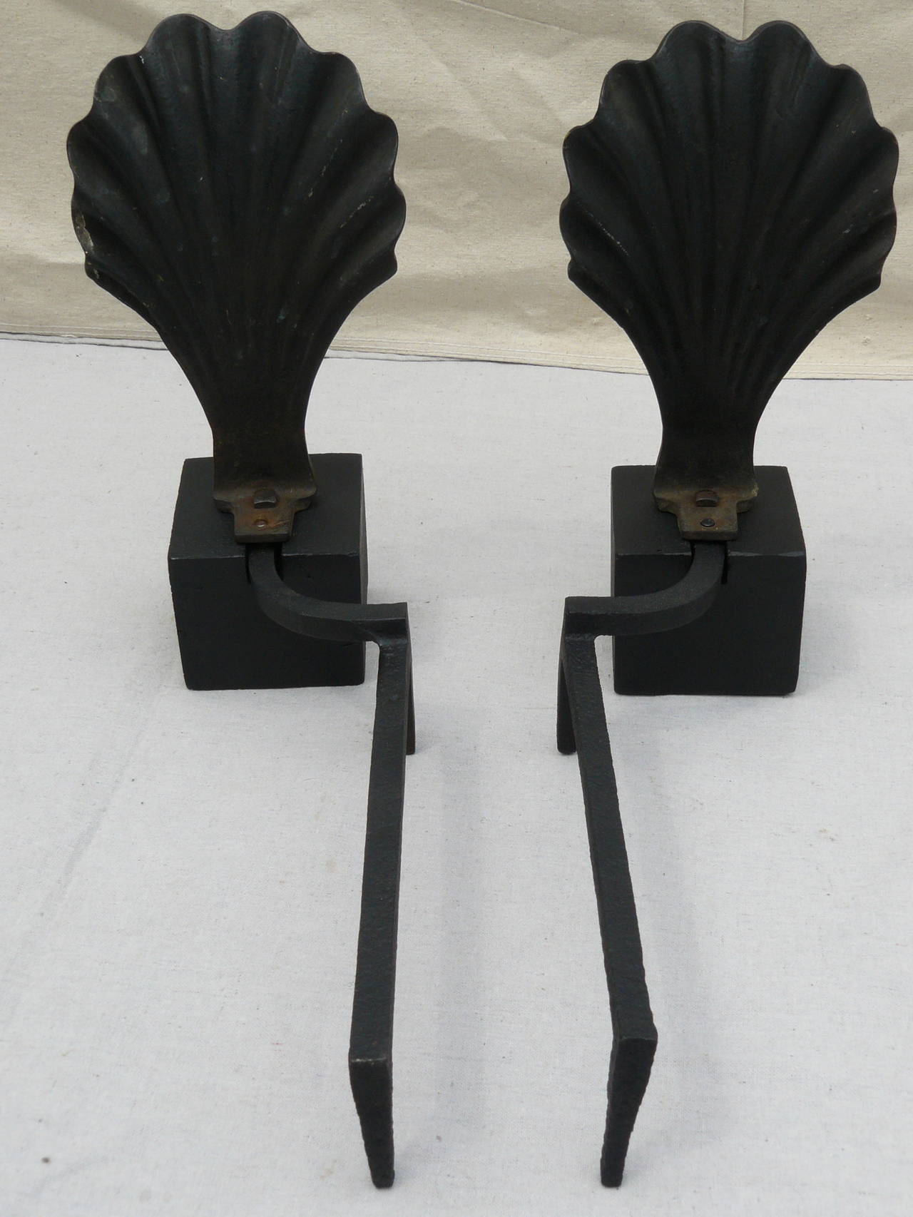 Style of Jean Michel Frank Shell Andirons In Excellent Condition In Kensington, MD
