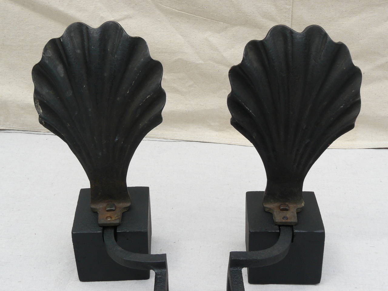 Mid-Century Modern Style of Jean Michel Frank Shell Andirons