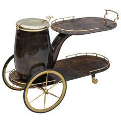 Aldo Tura Goatskin 
Lacquered Pipe Form Bar Cart