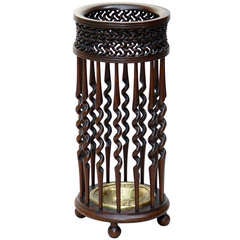 Antique Victorian Aesthetics Movement Twisted Oak 
Brass Umbrella Stand