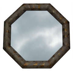 70s Hand Painted Chinoiserie Octagon Frame Mirror
