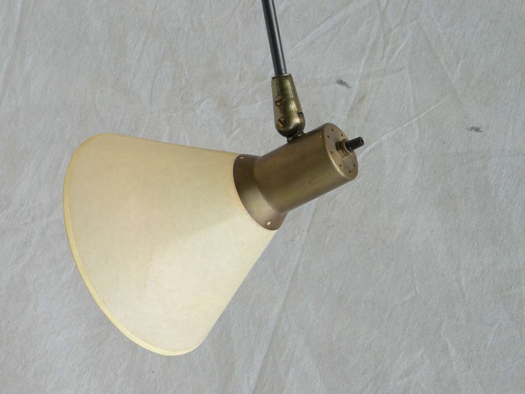 Rare Gilbert Watrous MoMA Design Competition Heifetz Floor Lamp. The earliest variant, with a clip-in fiberglass shade. It won special prize in the Museum of Modern Art Lighting design competition of 1951 and was the only lamp from the competition