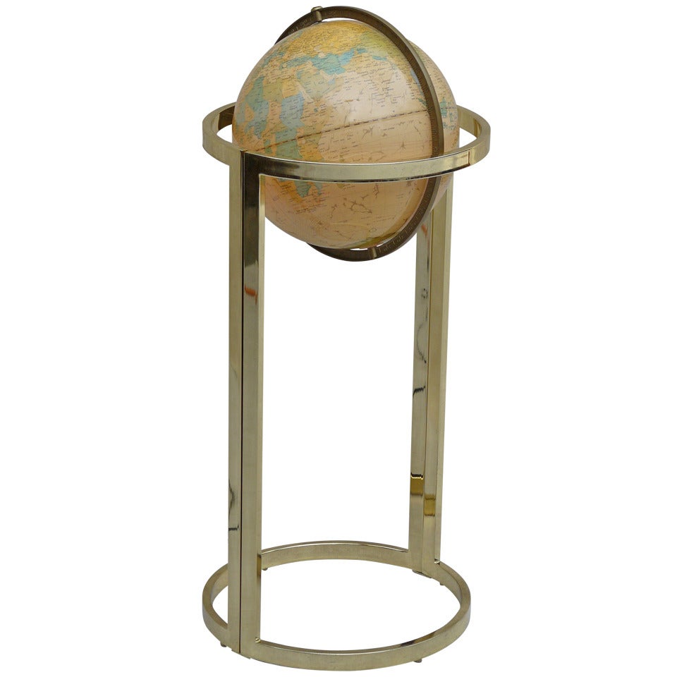 1970s Brass Illuminated Globe For Sale