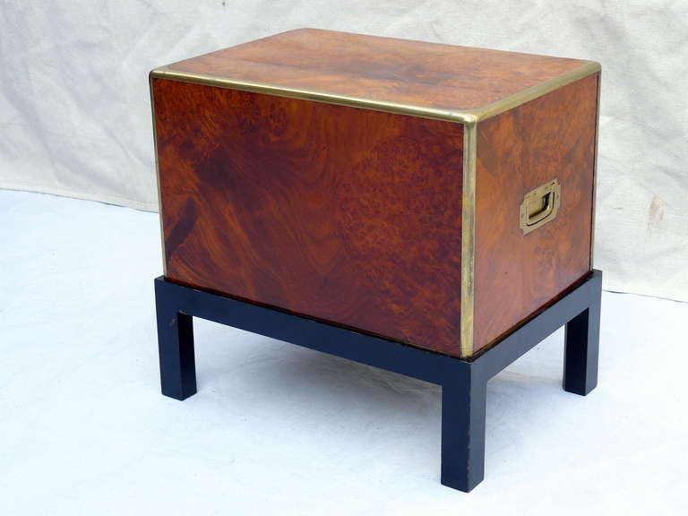 Campaign Exquisite Early 1800, British Burl and Brass Cigar Humidor Chest on Stand