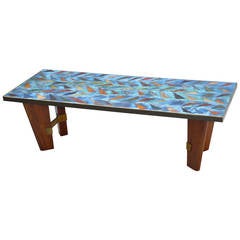 Stunning 1950s Italian Paolo De Poli Attributed Enamel and Rosewood Coffee Table