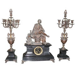 Antique French 3 Piece Napoleon III Clock Garniture Set