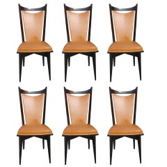 Set 6 French Art Deco Solid Walnut Dining Chairs