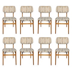 Set 8 French Modernist Sycamore Dining Chairs