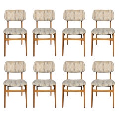 Set 8 French Modernist Sycamore Dining Chairs