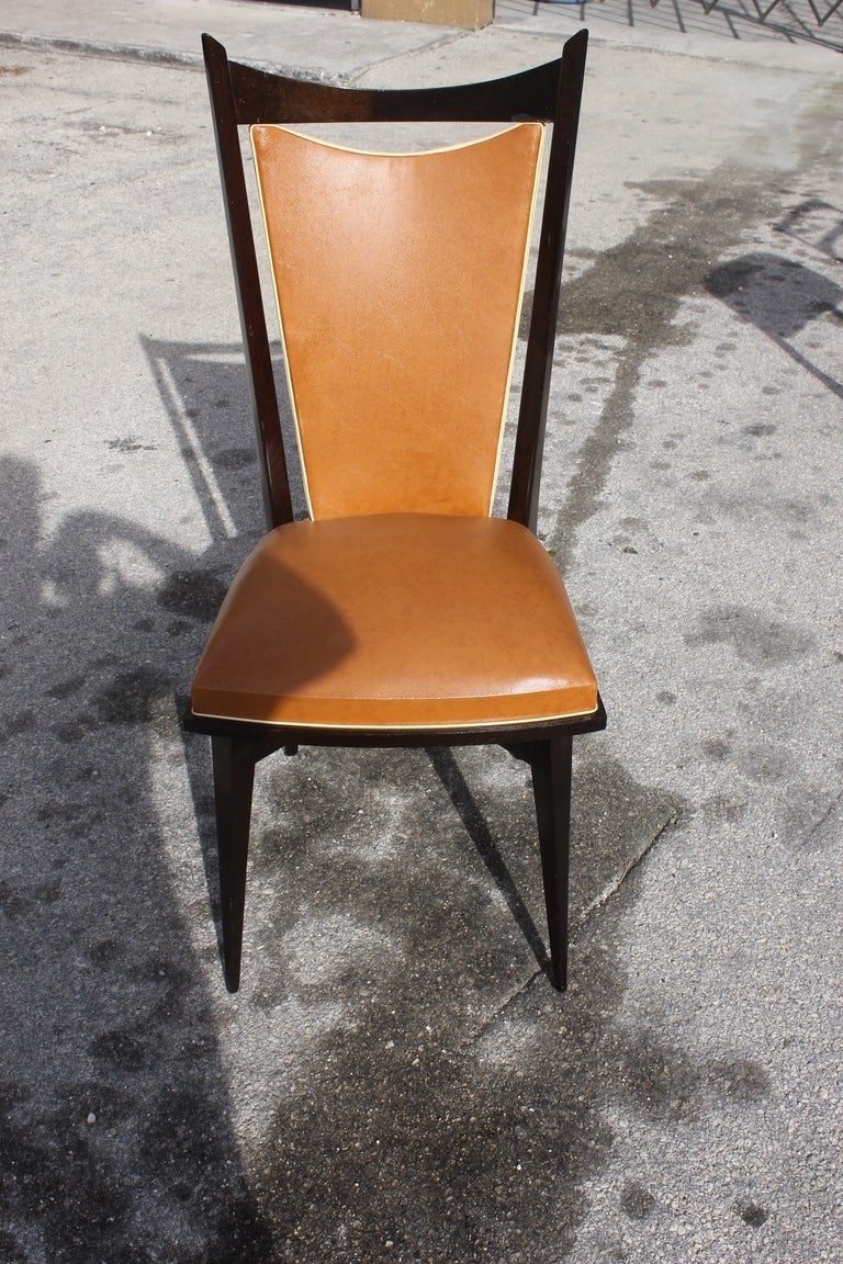 Set 6 French Art Deco Solid Walnut Dining Chairs