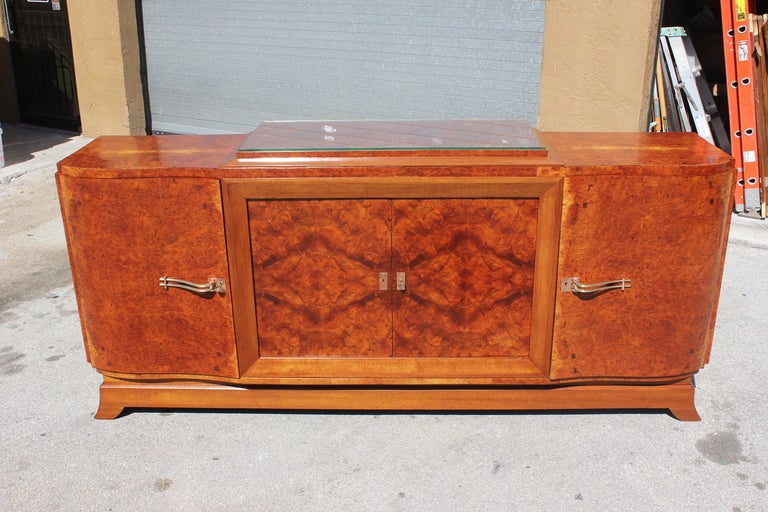 French Art Deco Burr Amboyna Buffet, Elaborate Hardware