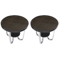 Pair of French Art Deco Exotic Macassar Ebony Two-Tier End Tables, Paquebot
