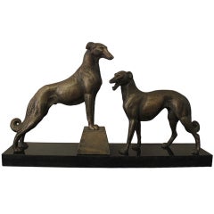 French Art Deco Patinated Spelter Group, Dogs, Fine Detail