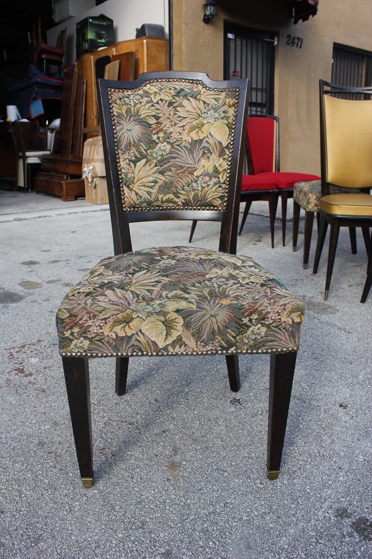 Set of Eight French Art Deco Ebonized Walnut Dining Chairs In Excellent Condition In Hialeah, FL