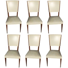 Set 6 French Art Deco Walnut Dining Chairs