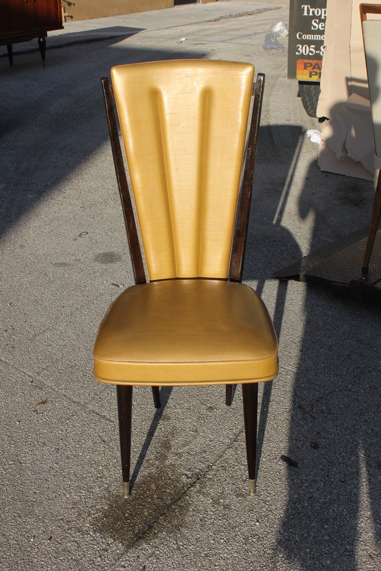 Set 4 French Art Deco Ebonized Walnut Dining Chairs.