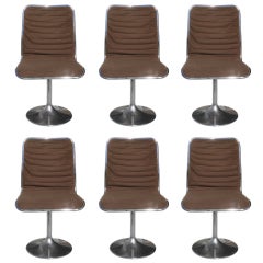 Vintage Set 6 French Mid Century Modern Aluminum Dining Chairs