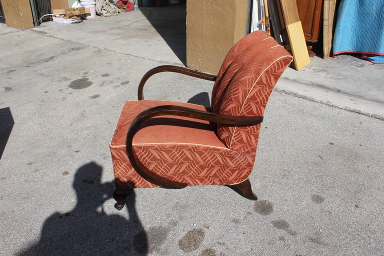 Pair of French Art Deco Curved-Arm Solid Walnut Club Chairs 2