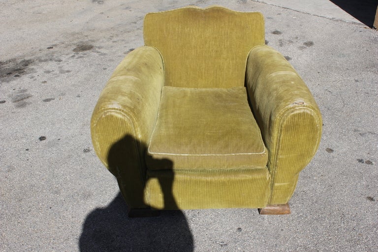 Pair French Art Deco Classic and Comfortable Club Chairs. Need Reupholstery.