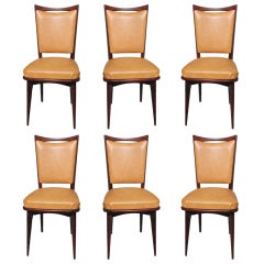 Set 6 French Art Deco Walnut Dining Chairs