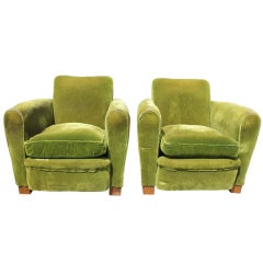 Pair French Art Deco Classic Club Chairs