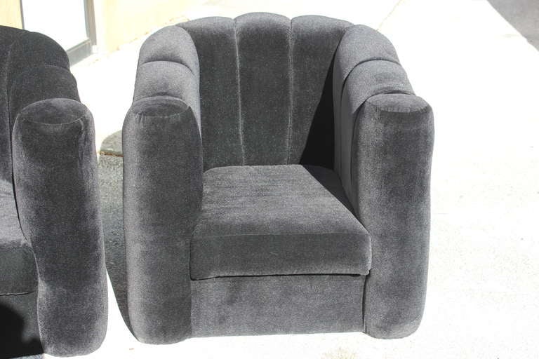 Upholstery Pair of Art Deco Black Velvet Club Chairs