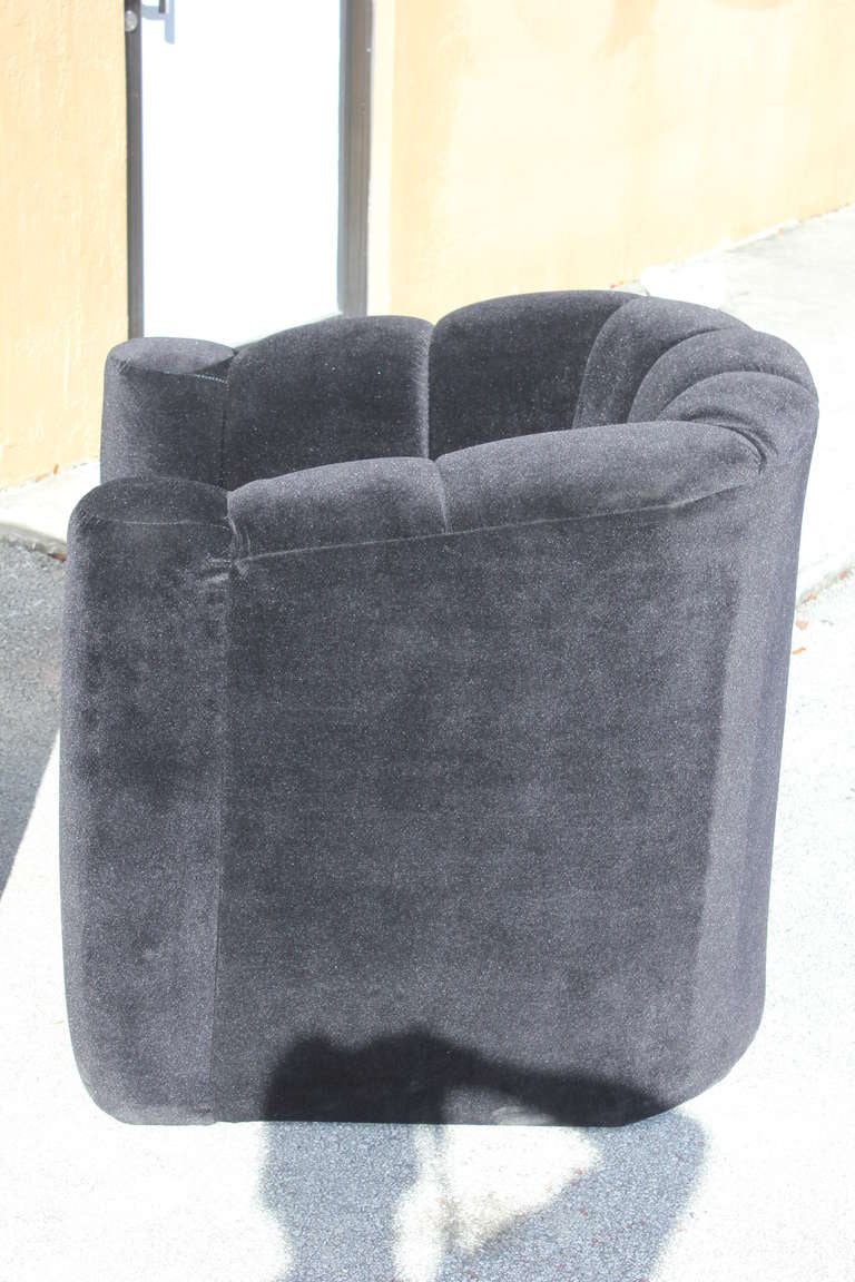 Pair of Art Deco Black Velvet Club Chairs In Excellent Condition In Hialeah, FL