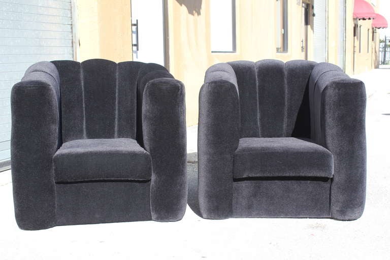 American Pair of Art Deco Black Velvet Club Chairs