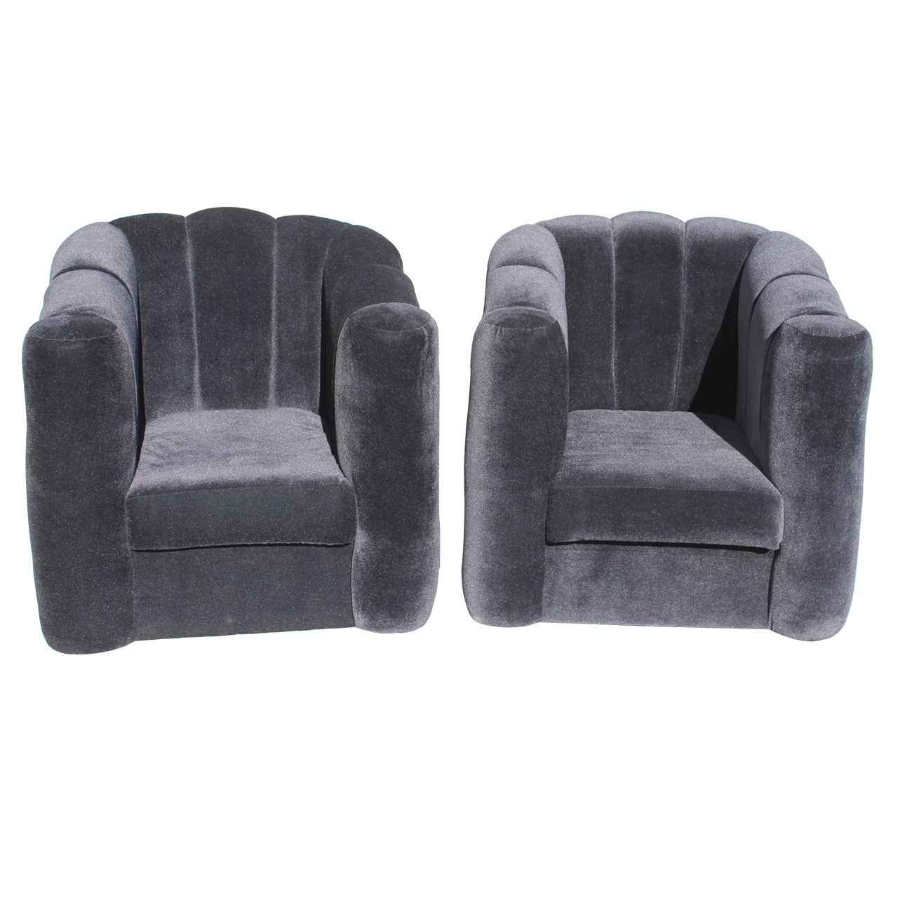 Pair of Art Deco Black Velvet Club Chairs