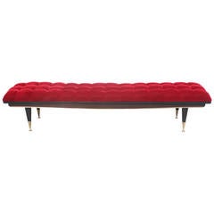 French Art Deco Long Mahogany and Red Velvet Sitting Bench, circa 1940s