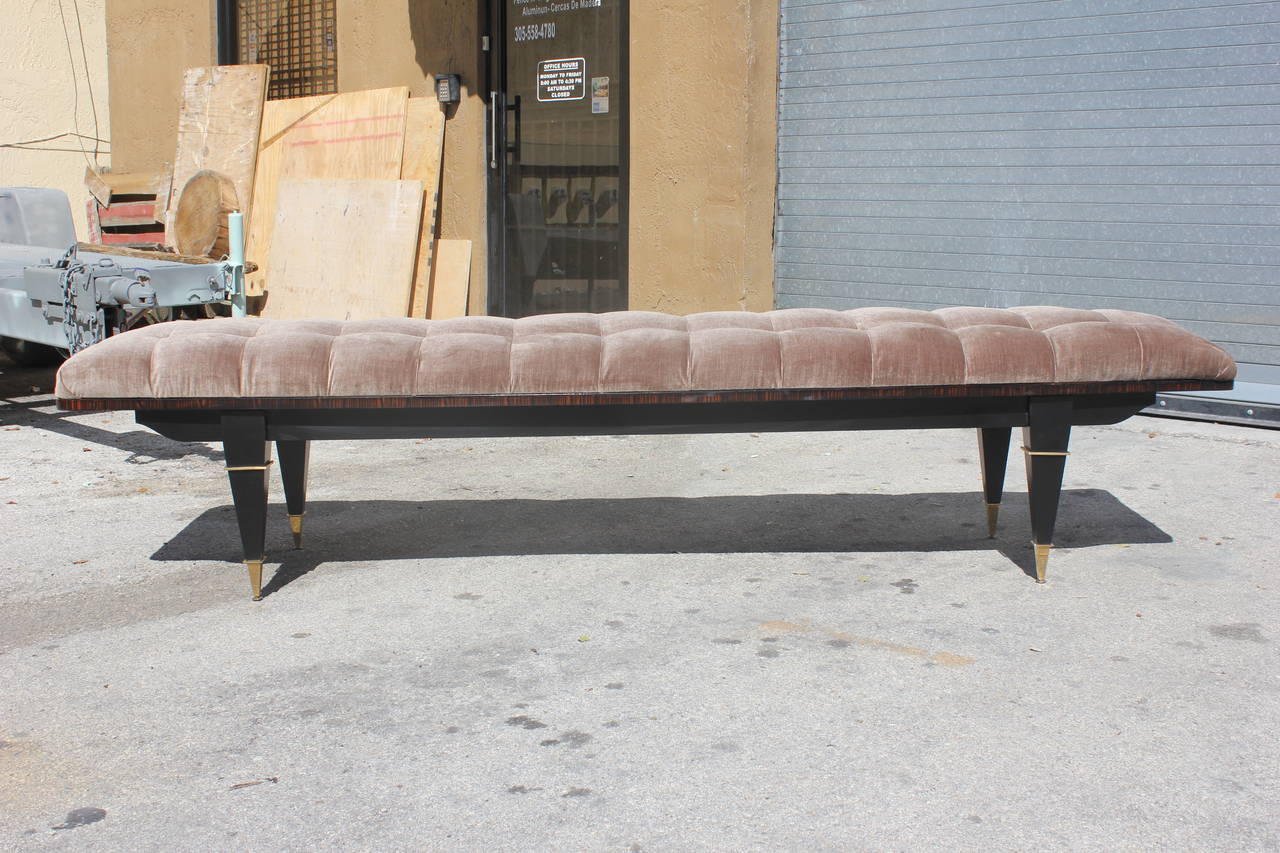 Mid-20th Century French Art Deco Black Lacquered/Macassar Ebony Upholstered Sitting Bench