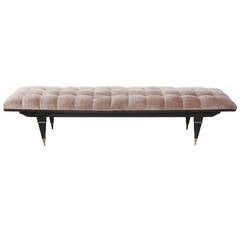 French Art Deco Black Lacquered/Macassar Ebony Upholstered Sitting Bench