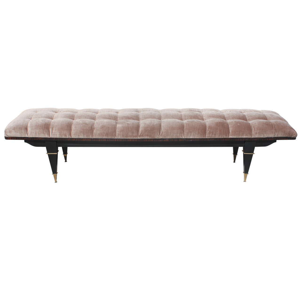 French Art Deco Black Lacquered/Macassar Ebony Upholstered Sitting Bench