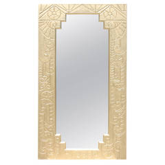 French Art Deco Heavy Giltwood and Plaster Relief Mirror
